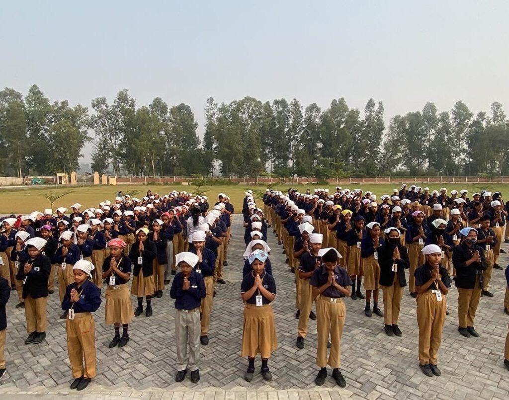 Students lined up for morning assembly on the school ground